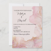 Invitation Aquarelle Seraphina Mariage rose et or (Devant)