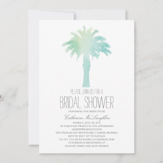 Invitation Aquarelle Serene Palm Tree | FÊTE DES MARIÉES (Devant)