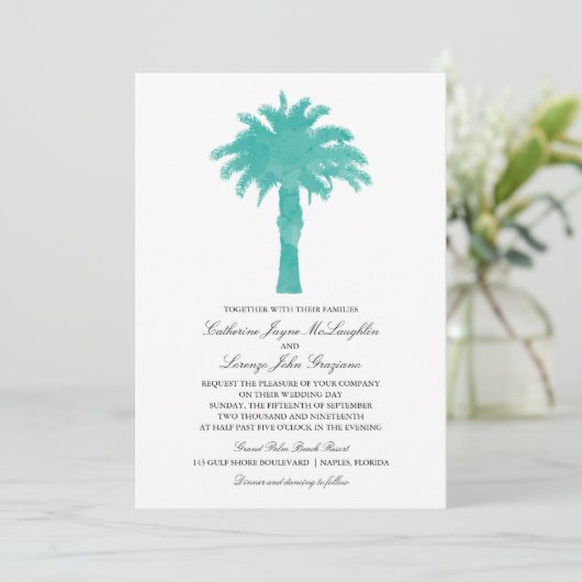 Invitation Aquarelle Serene Palm Tree | MARIAGE (Debout devant)
