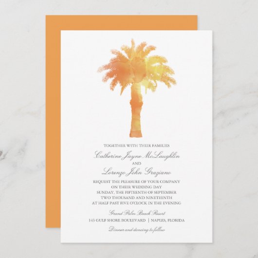 Invitation Aquarelle Serene Palm Tree | MARIAGE (Devant / Derrière)