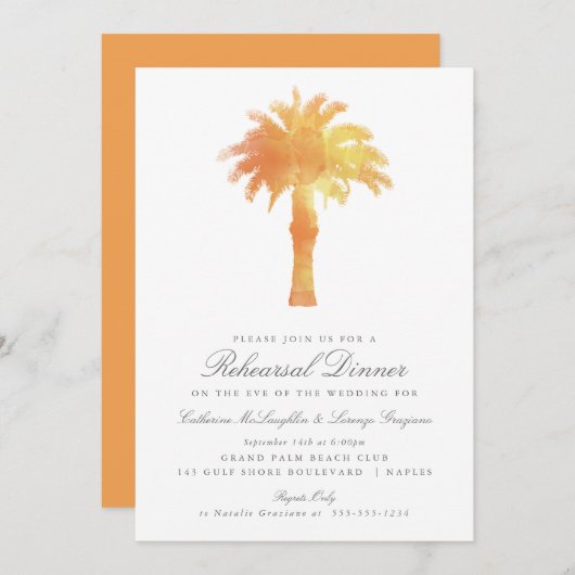 Invitation Aquarelle Serene Palm Tree | Répétition Mariage (Devant / Derrière)