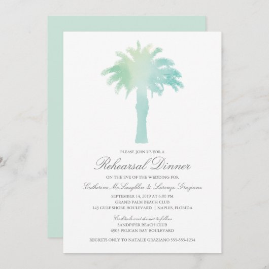 Invitation Aquarelle Serene Palm Tree | Répétition Mariage (Devant / Derrière)