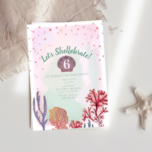 Invitation Aquarelle Shellebrate Confetti Coral Anniversaire