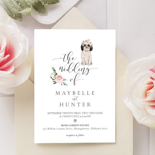 Invitation Aquarelle Shih Tzu Pet Floral Rose