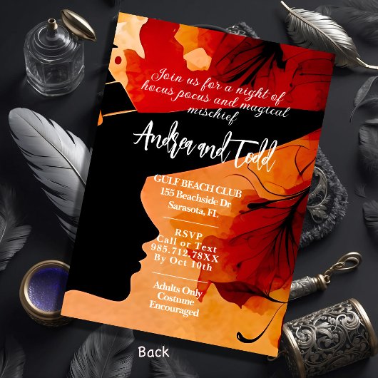 Invitation Aquarelle Silhouette sorcière modifiable Halloween