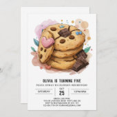 Invitation Aquarelle Simple Chic Cookies Anniversaire (Devant / Derrière)