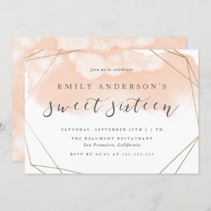Invitation Aquarelle simple couleur or Géométrique Sweet 16