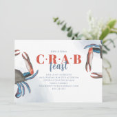 Invitation Aquarelle Simple Crabe Bleu Fête Code QR (Debout devant)