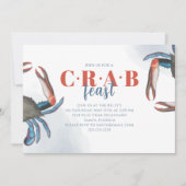 Invitation Aquarelle Simple Crabe bleu fête En vichy fête (Devant)