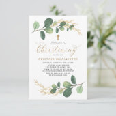 Invitation Aquarelle simple et élégante Verdure Christening (Debout devant)