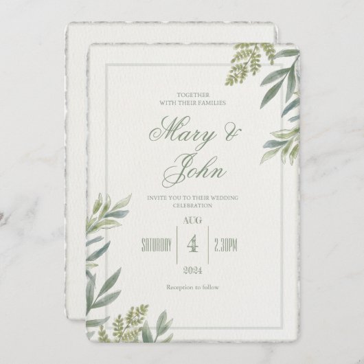 Invitation Aquarelle simple Faux Deckled Edge Wedding Invitat (Devant / Derrière)