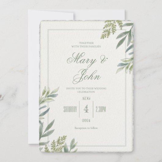 Invitation Aquarelle simple Faux Deckled Edge Wedding Invitat (Devant)
