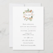 Invitation Aquarelle simple Mariage de couronne Monogramme (Devant)