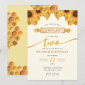 Invitation Aquarelle simple Miel Bee Sunflower 2e anniversair (Devant / Derrière)