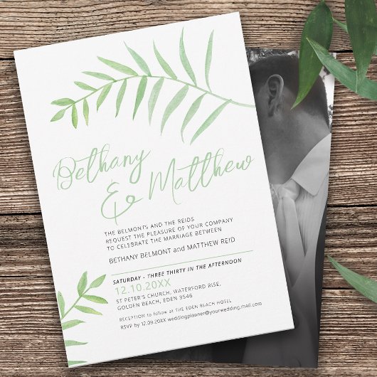 Invitation Aquarelle simple minimaliste feuille vert blanc