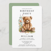 Invitation Aquarelle simple Ours en peluche Anniversaire (Devant / Derrière)