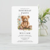 Invitation Aquarelle simple Ours en peluche Anniversaire (Debout devant)
