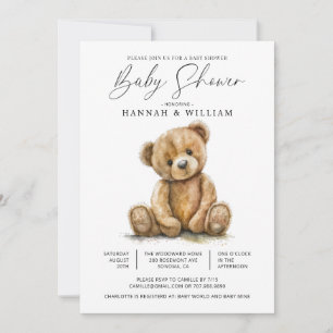 Invitation Aquarelle simple Petit Baby shower d'ours