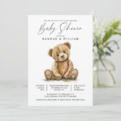 Invitation Aquarelle simple Petit Baby shower d'ours (Debout devant)