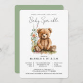 Invitation Aquarelle simple Petite ours en peluche Bébé Parse (Devant / Derrière)
