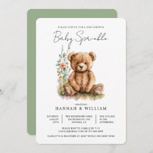 Invitation Aquarelle simple Petite ours en peluche Bébé Parse