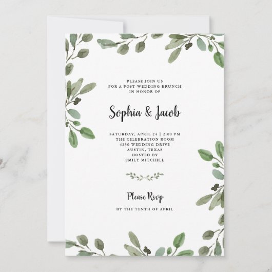 Invitation Aquarelle simple Verdure| Brunch Mariage (Devant)