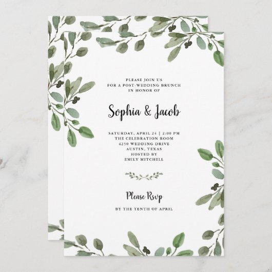 Invitation Aquarelle simple Verdure| Brunch Mariage (Devant / Derrière)