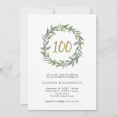 Invitation Aquarelle simple Verdure et or 100e anniversaire (Devant)