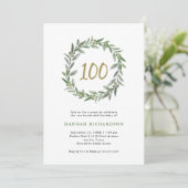 Invitation Aquarelle simple Verdure et or 100e anniversaire (Debout devant)
