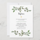 Invitation Aquarelle simple Verdure et or | Baptême (Devant)