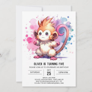 Invitation Aquarelle Singe rustique Anniversaire