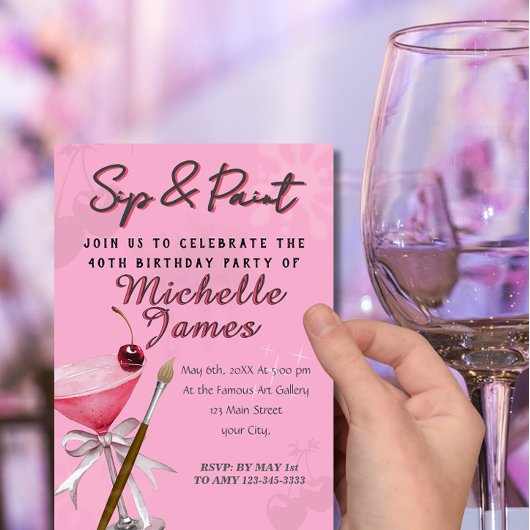 Invitation Aquarelle Sip & Peinture Art Anniversaire