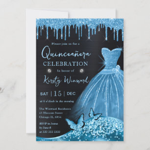 Invitation Aquarelle Sky Blue Parties scintillant robe Quince