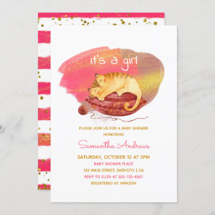 Invitation Aquarelle Sleepy Kitten C'est un Baby shower de fi