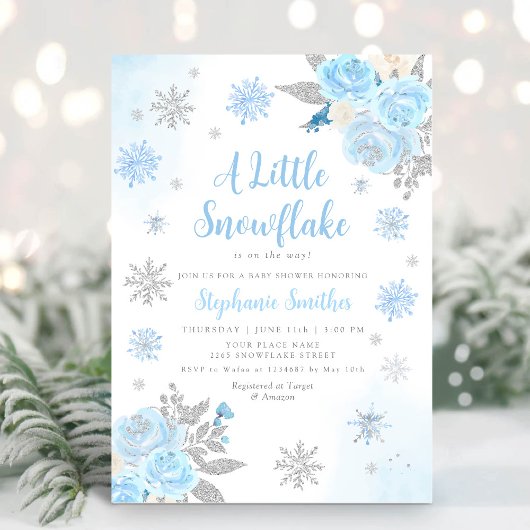 Invitation Aquarelle Snowflake Winter Boy Baby shower