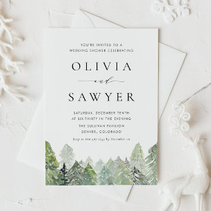 Invitation Aquarelle Snowy À feuillage persistant Forest Wedd