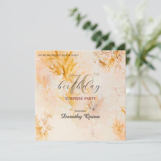 Invitation Aquarelle Soft Automne Feuilles Surprise Anniversa (Debout devant)