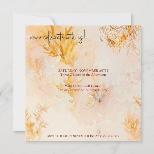 Invitation Aquarelle Soft Automne Feuilles Surprise Anniversa (Dos)
