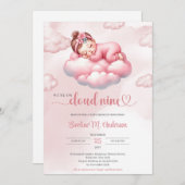 Invitation Aquarelle sommeil bébé fille nuage neuf (Devant / Derrière)