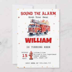 Invitation Aquarelle Son de l'alarme Fireman Anniversaire