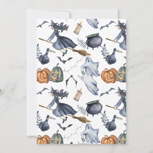 Invitation 🧹 🌙 Aquarelle Sorcière Déplaisante Halloween (Dos)