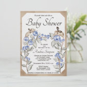 Invitation Aquarelle souris et baby shower bleuet (Debout devant)