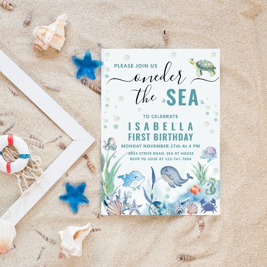 Invitation Aquarelle sous la mer 1er anniversaire