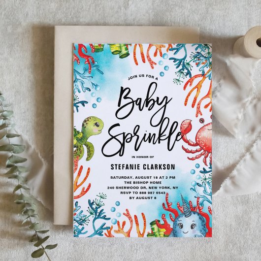 Invitation Aquarelle sous la mer Amis Baby Sprinkle
