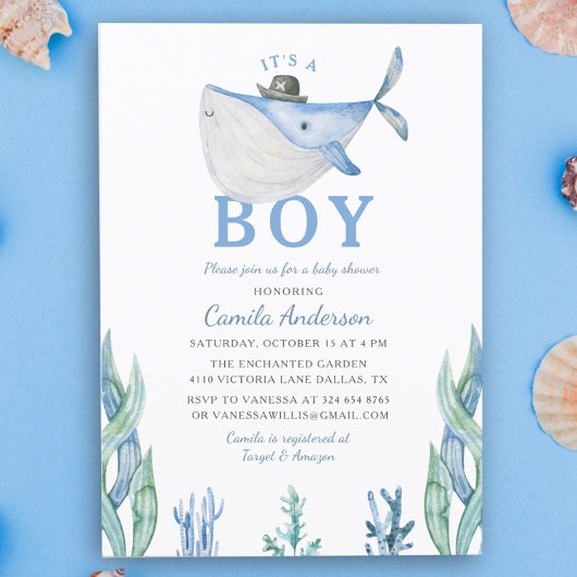 Invitation Aquarelle sous la mer C'est un Baby shower garçon