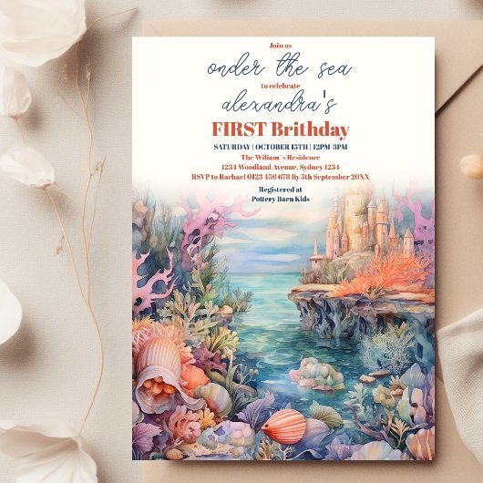 Invitation Aquarelle sous la mer Créatures 1er anniversaire