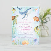Invitation Aquarelle sous la mer Créatures 1er anniversaire (Debout devant)