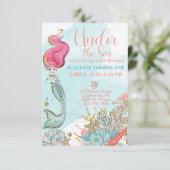 Invitation Aquarelle sous la mer Sirène fête d'anniversaire (Debout devant)