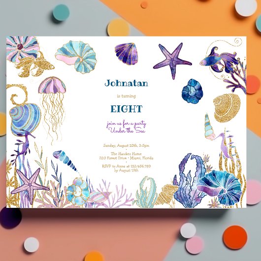 Invitation Aquarelle sous l'anniversaire de enfant marin