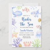 Invitation Aquarelle sous le Baby shower de mer Animaux marin (Devant)